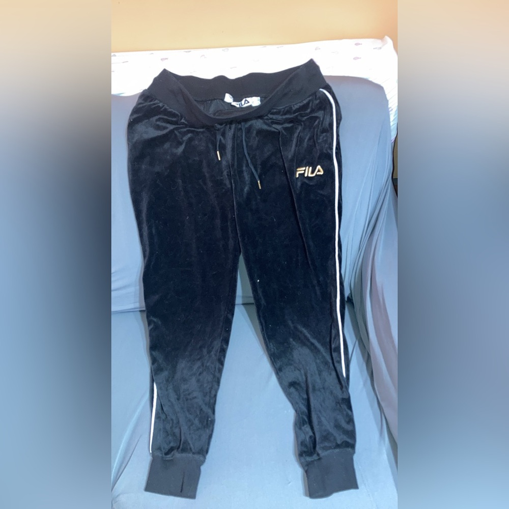 Vintage Fila Black Velour Track Pants - Size XL